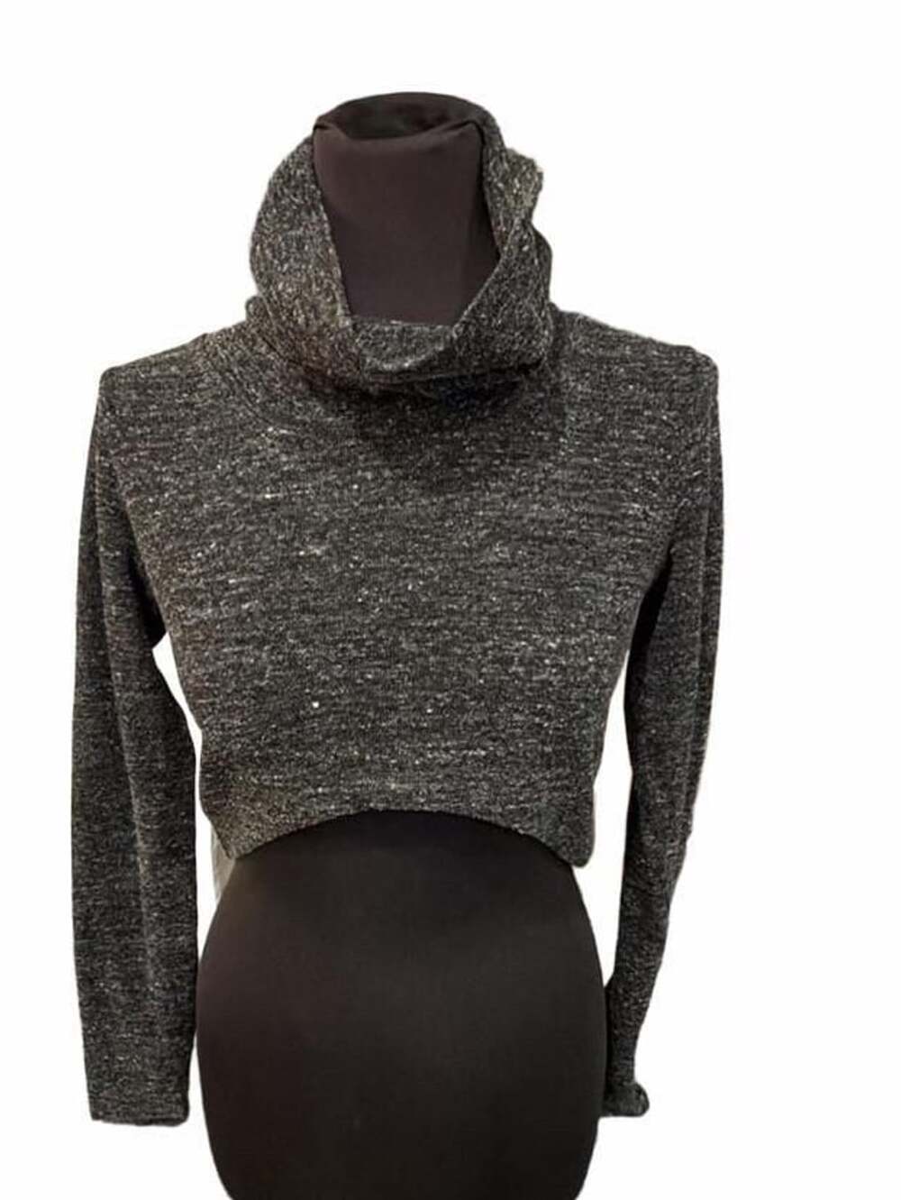 Cabi Glee Cowl Neck Crop Top Sweater Grey